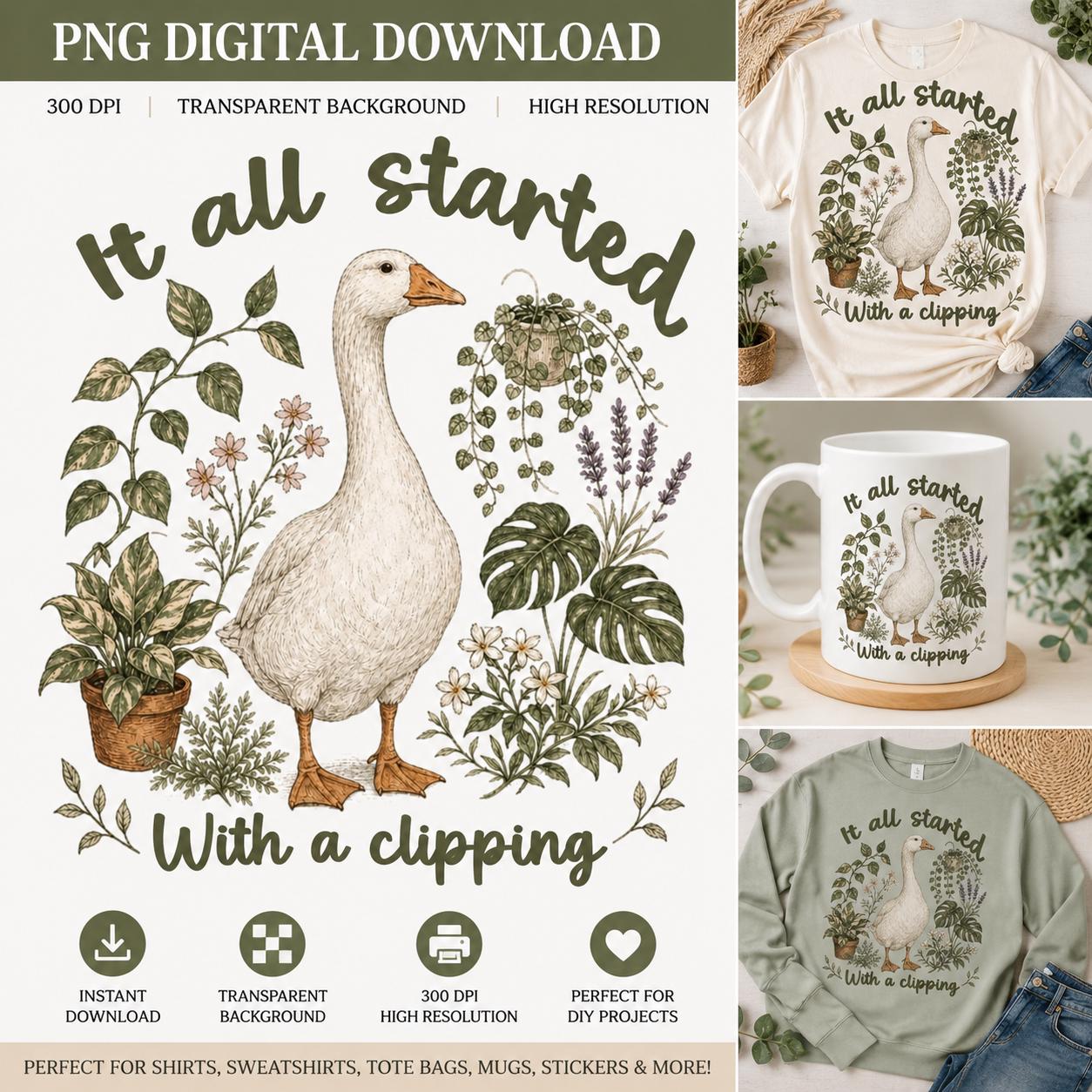Goose Gardening PNG | Plant Lover Shirt Design (Digital Download)