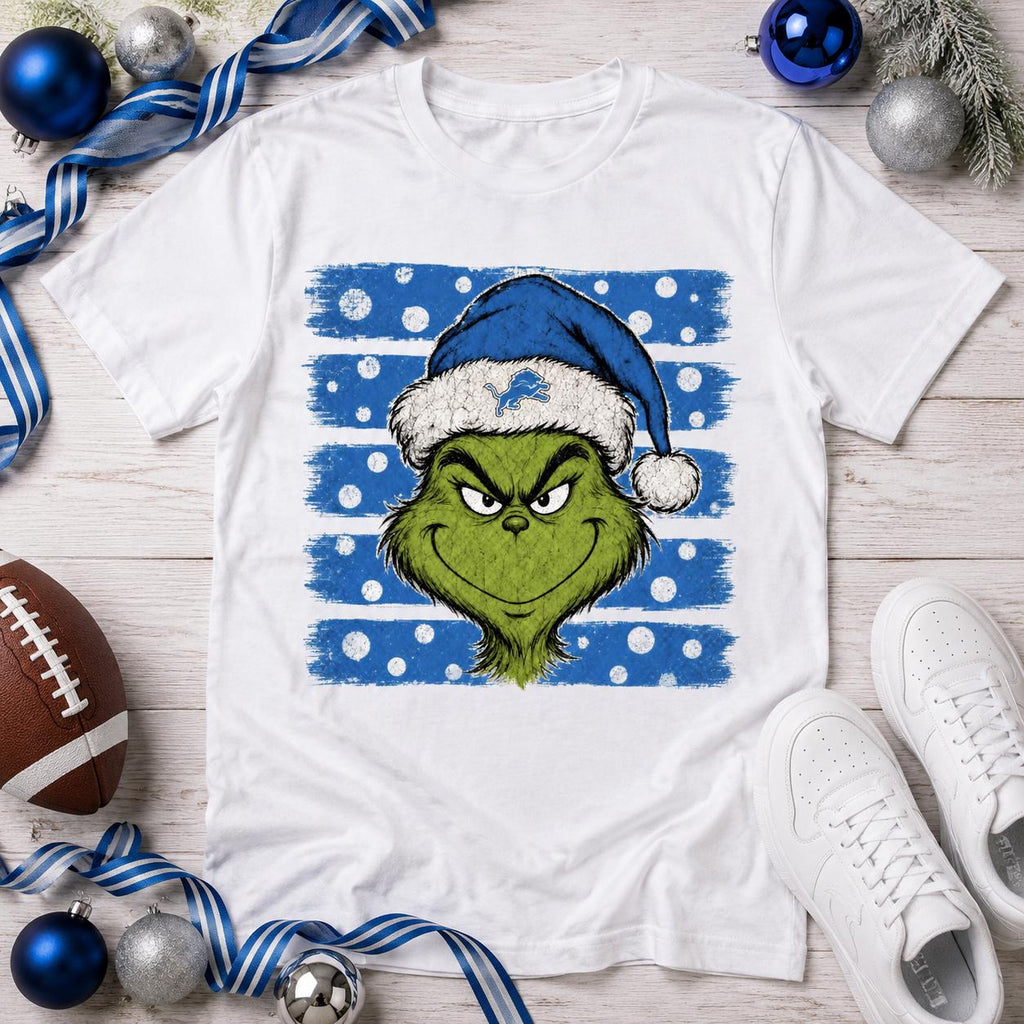 Detroit Lions Christmas PNG, Grinch Football PNG, Blue Football Holiday Design, Lions Fan Sublimation Download