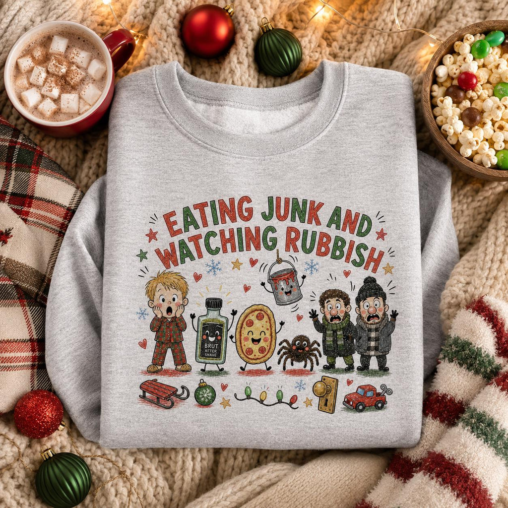Eating Junk and Watching Rubbish PNG, Funny Christmas Movie Shirt Design, Retro Holiday Sublimation Download
