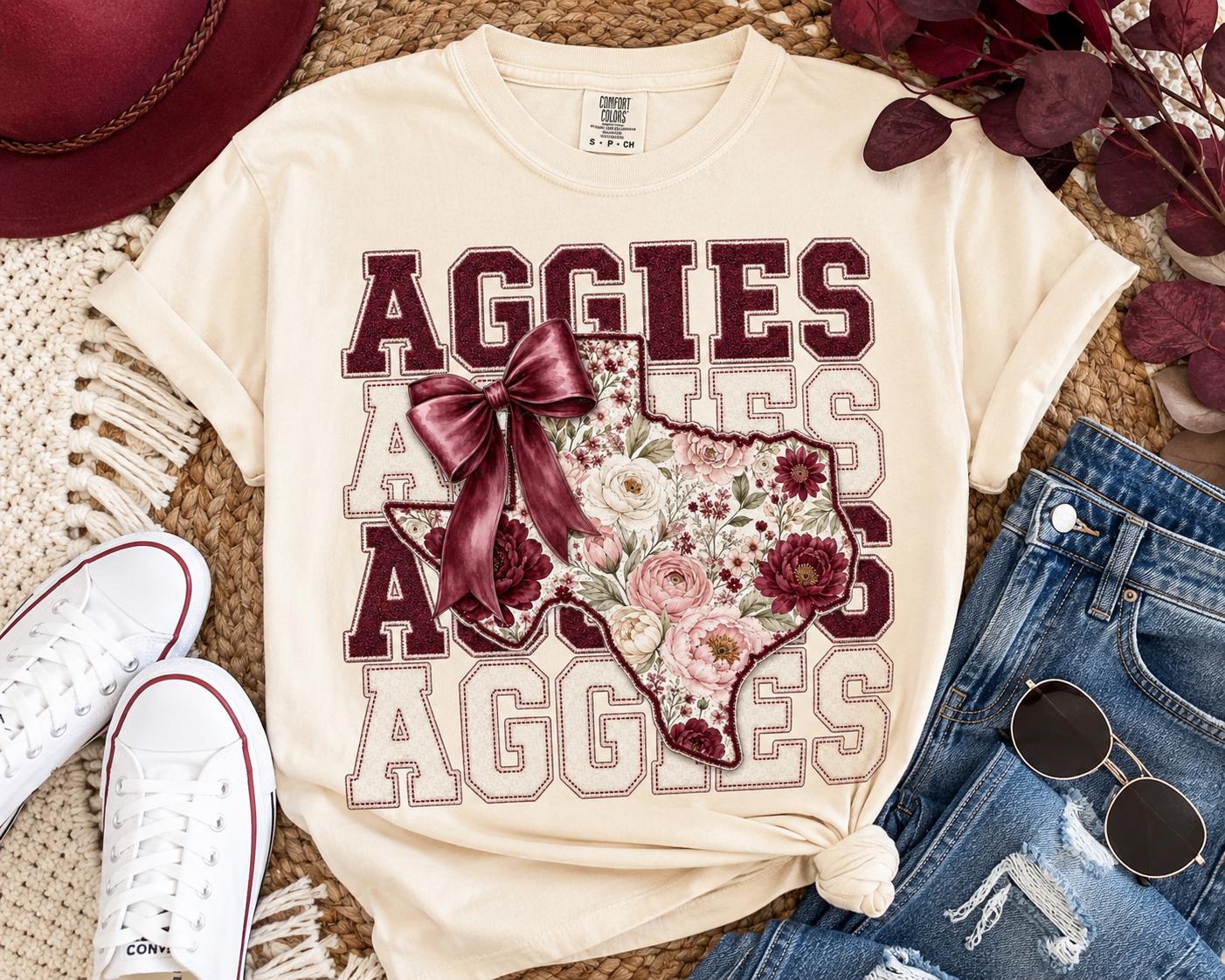 Aggies Floral Texas PNG, Maroon College Football Design, Game Day Bow (Digital Download)