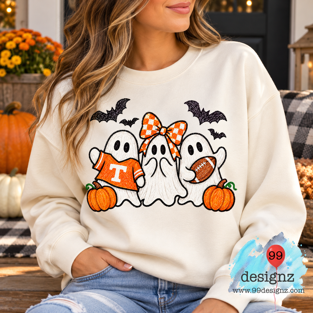 Halloween Football Ghosts with Orange Bow Digital Artwork for Fans