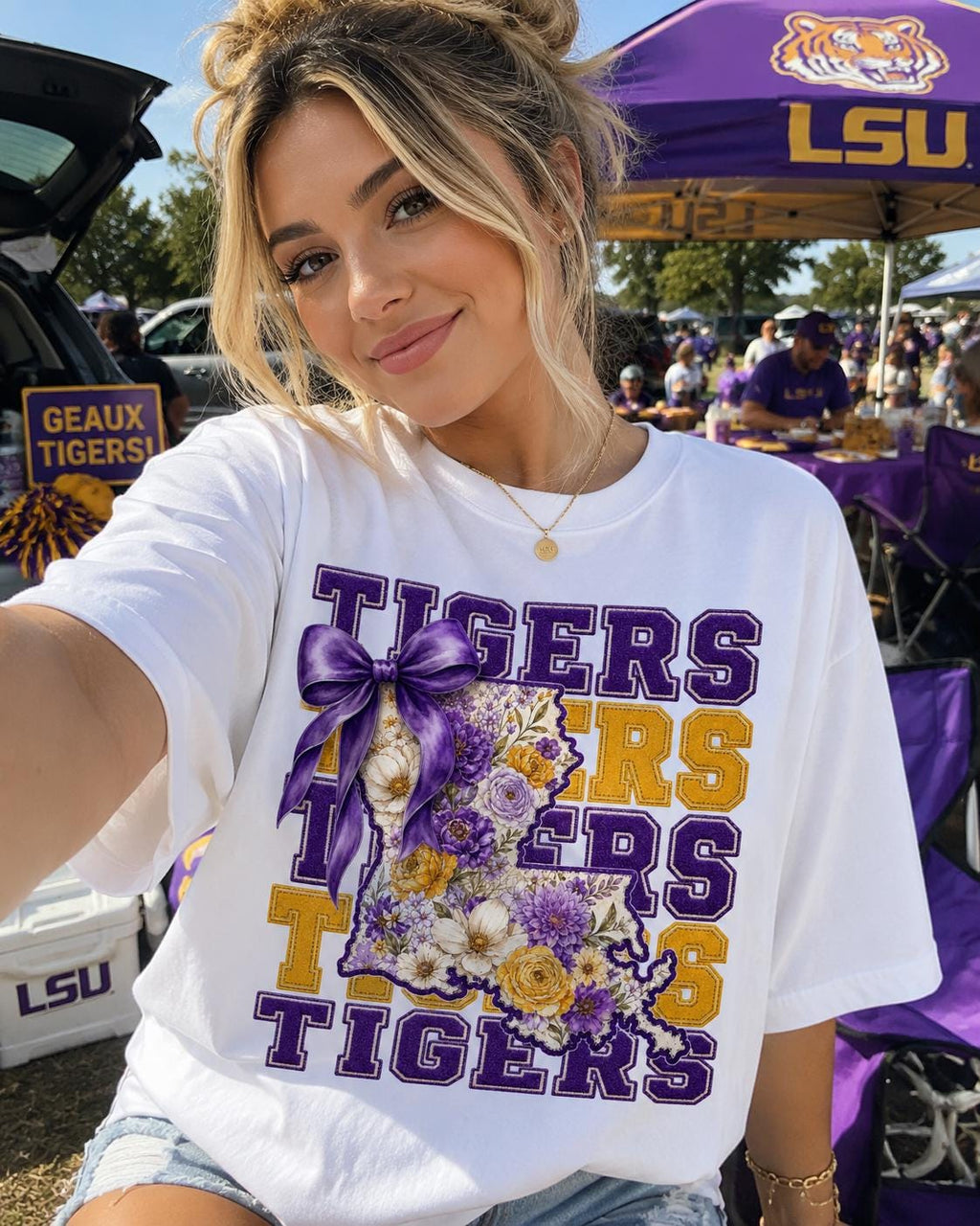 Tigers Floral Louisiana PNG, Purple Gold Game Day Graphic (Digital Download)