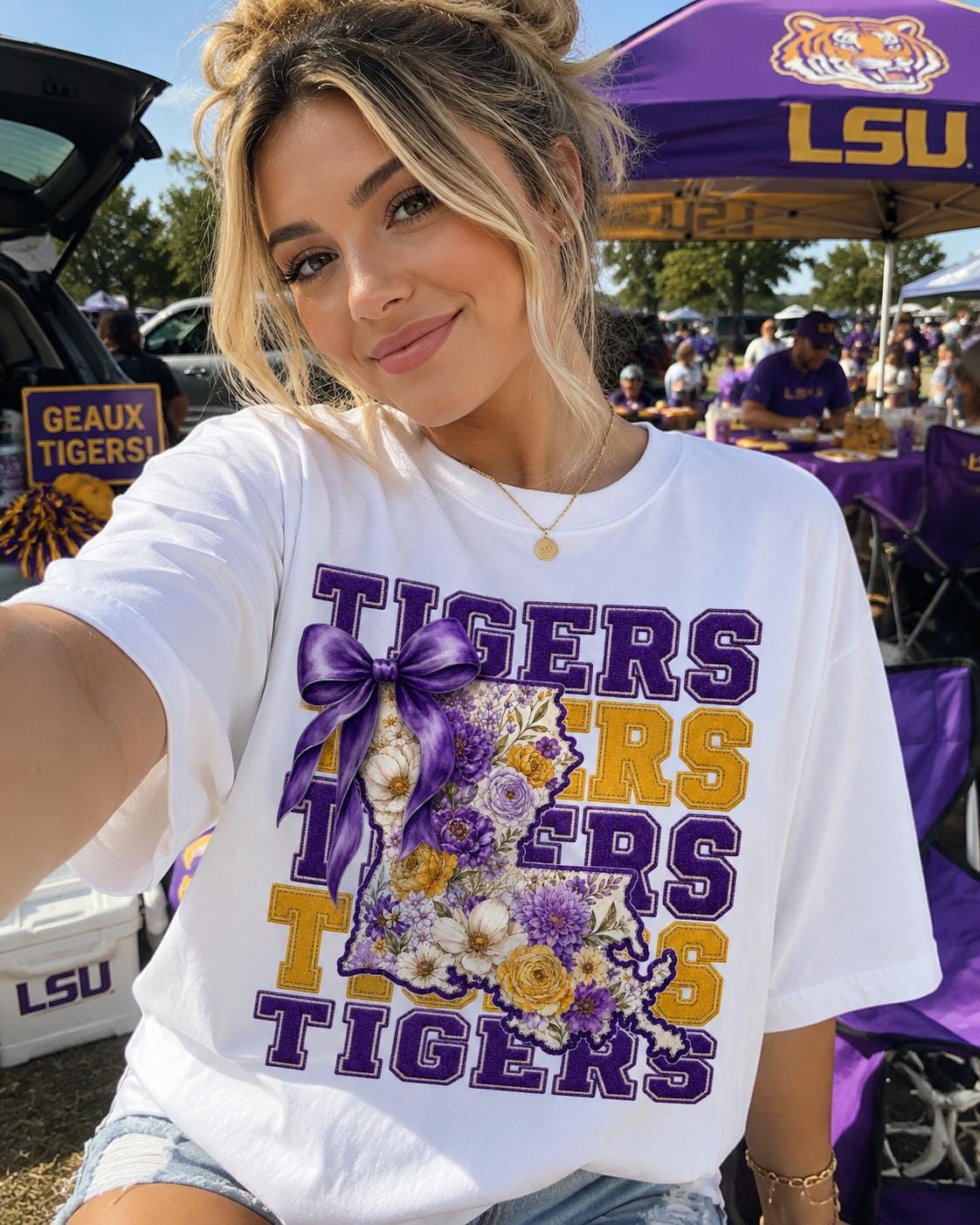Tigers Floral Louisiana PNG, Purple Gold Game Day Graphic (Digital Download)