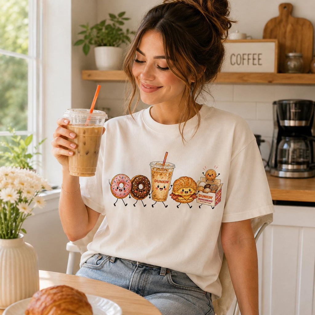 Kawaii Dunkin Inspired PNG, Iced Coffee Donut Croissant Design (Digital Download)