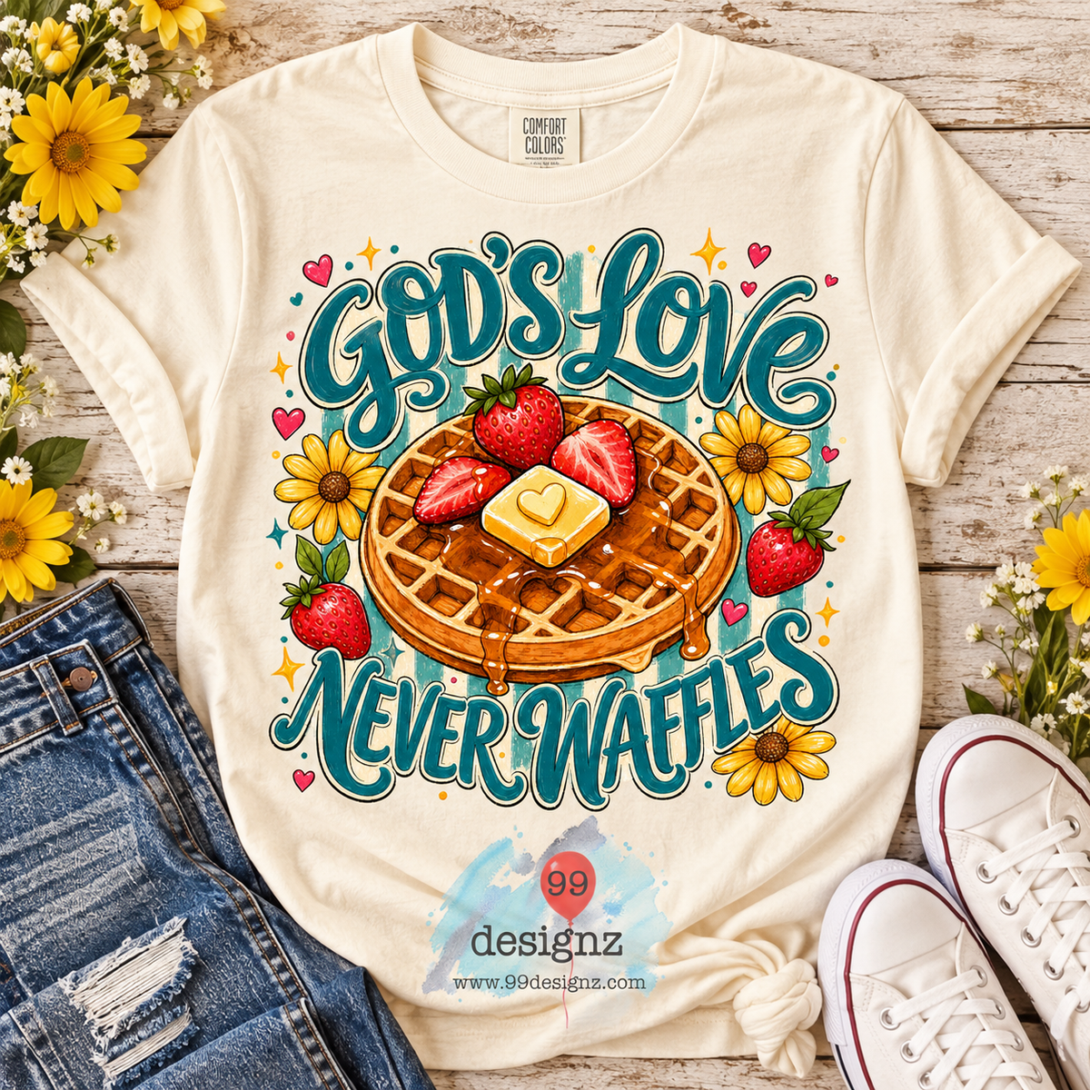 God's Love Never Waffles PNG | Christian Waffle & Strawberry Design