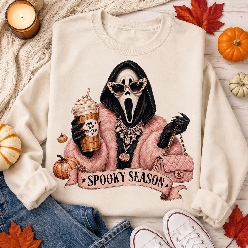 Glamorous Spooky Season PNG, Scream Inspired, Pumpkin Spice Halloween Graphic (Digital Download)