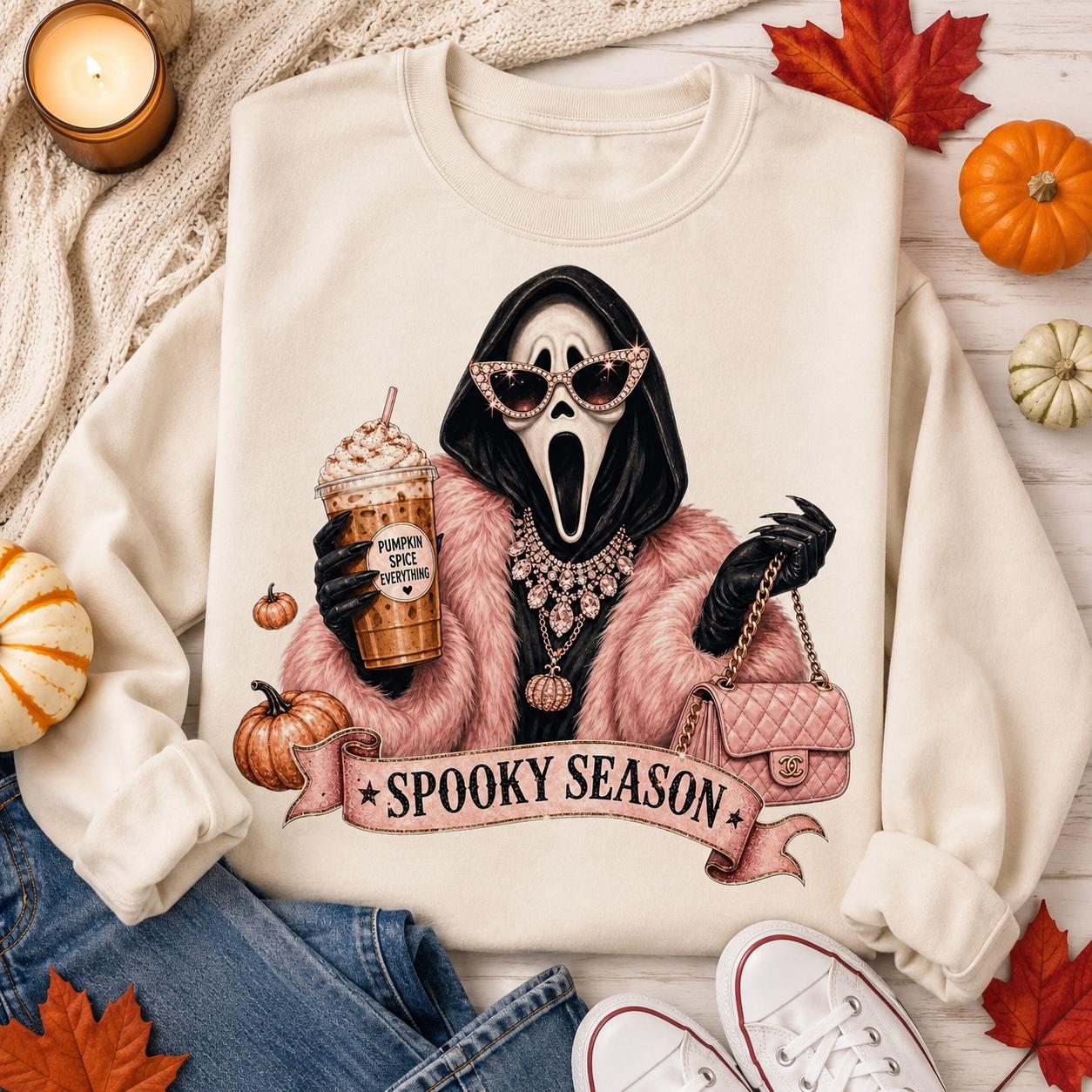 Glamorous Spooky Season PNG, Scream Inspired, Pumpkin Spice Halloween Graphic (Digital Download)