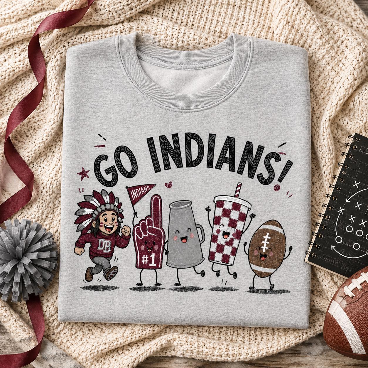 Go Indians PNG, School Spirit Football Design, Maroon Gray Mascot Sublimation, Game Day Shirt Graphic, Digital Download