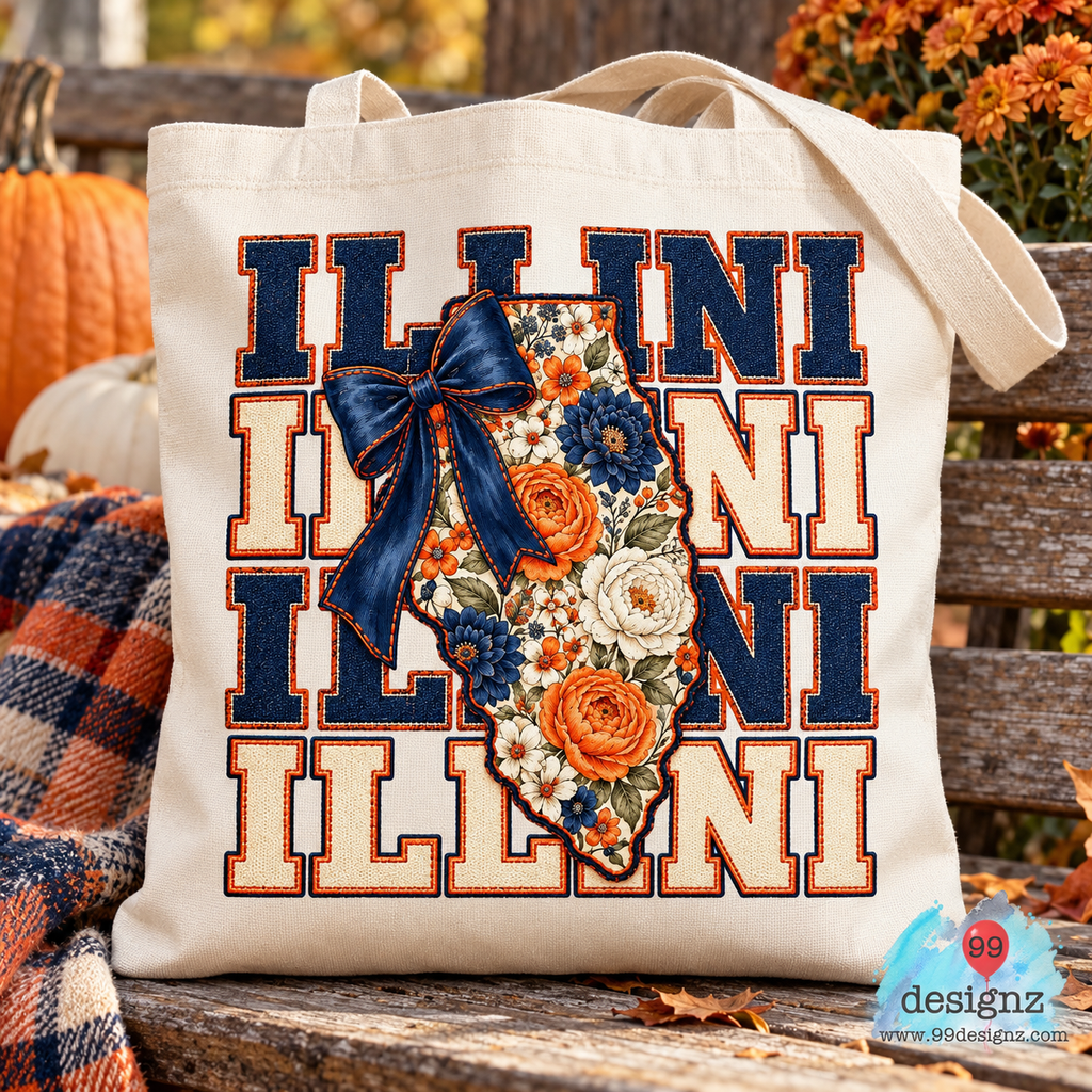 Illini Floral Bow PNG Digital Download for Illinois Fans