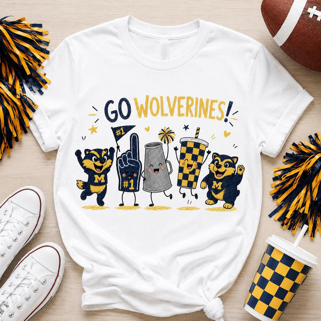 Go Wolverines PNG, Michigan Football Game Day Sublimation Design, Navy Maize Mascot Fan Shirt Download