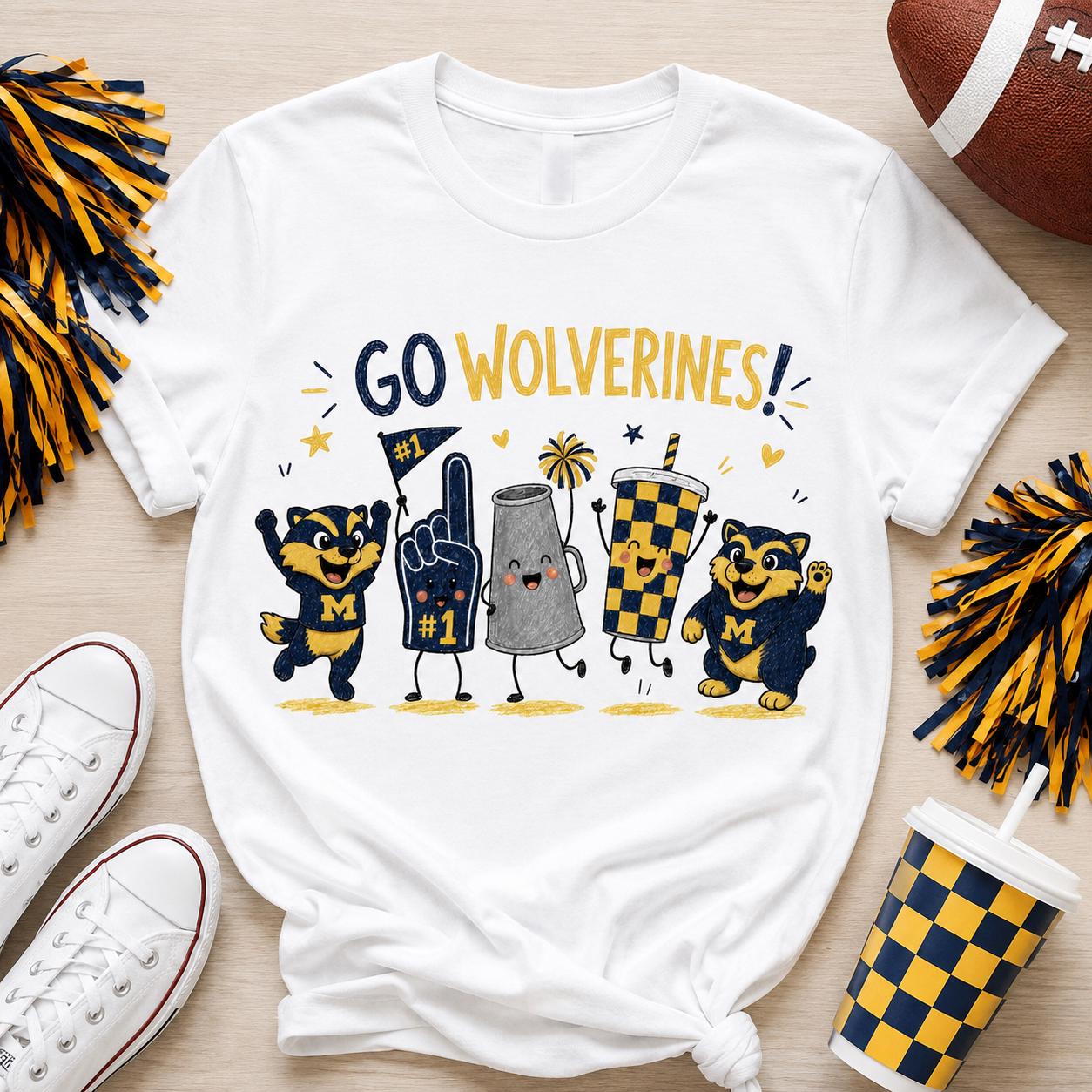Go Wolverines PNG, Michigan Football Game Day Sublimation Design, Navy Maize Mascot Fan Shirt Download