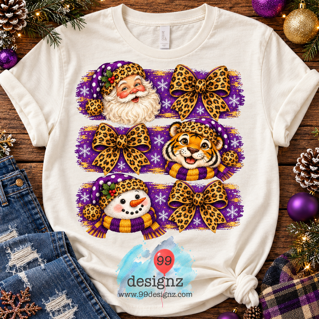 LSU Fans Christmas Tiger Santa & Snowman PNG Digital Download