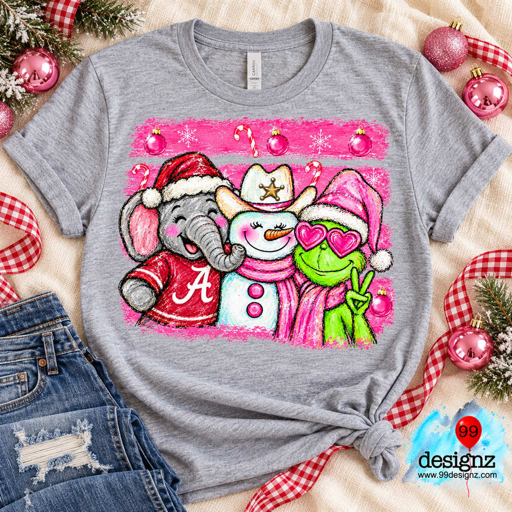 Alabama Elephant, Snowman & Grinch Christmas PNG – Pink Holiday Design