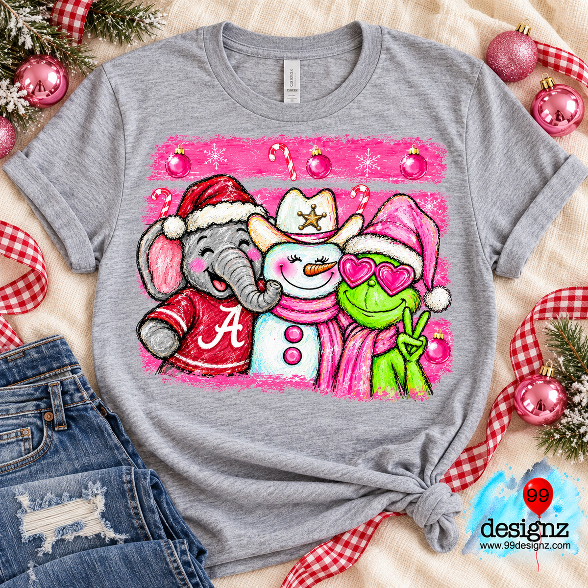 Alabama Elephant, Snowman & Grinch Christmas PNG – Pink Holiday Design