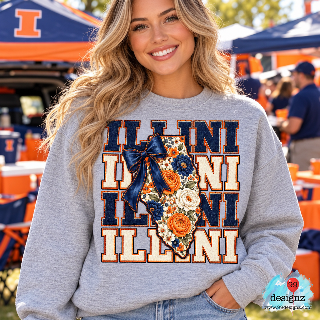 Illini Floral Bow PNG Digital Download for Illinois Fans