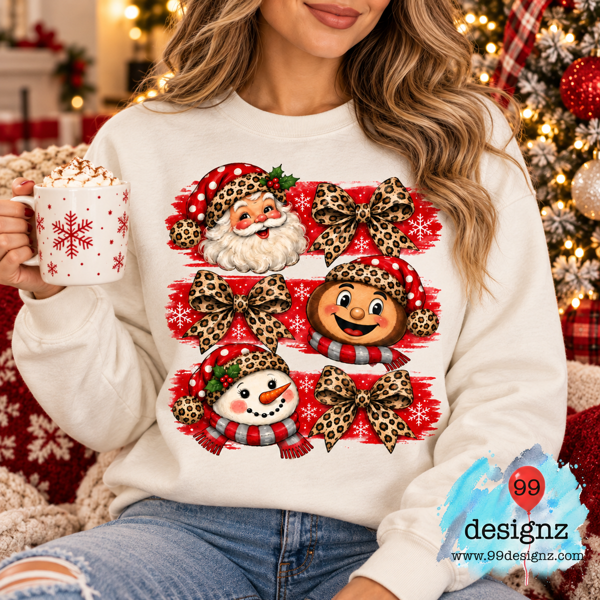 Red Leopard Christmas PNG | Santa, Buckeye & Snowman Bows