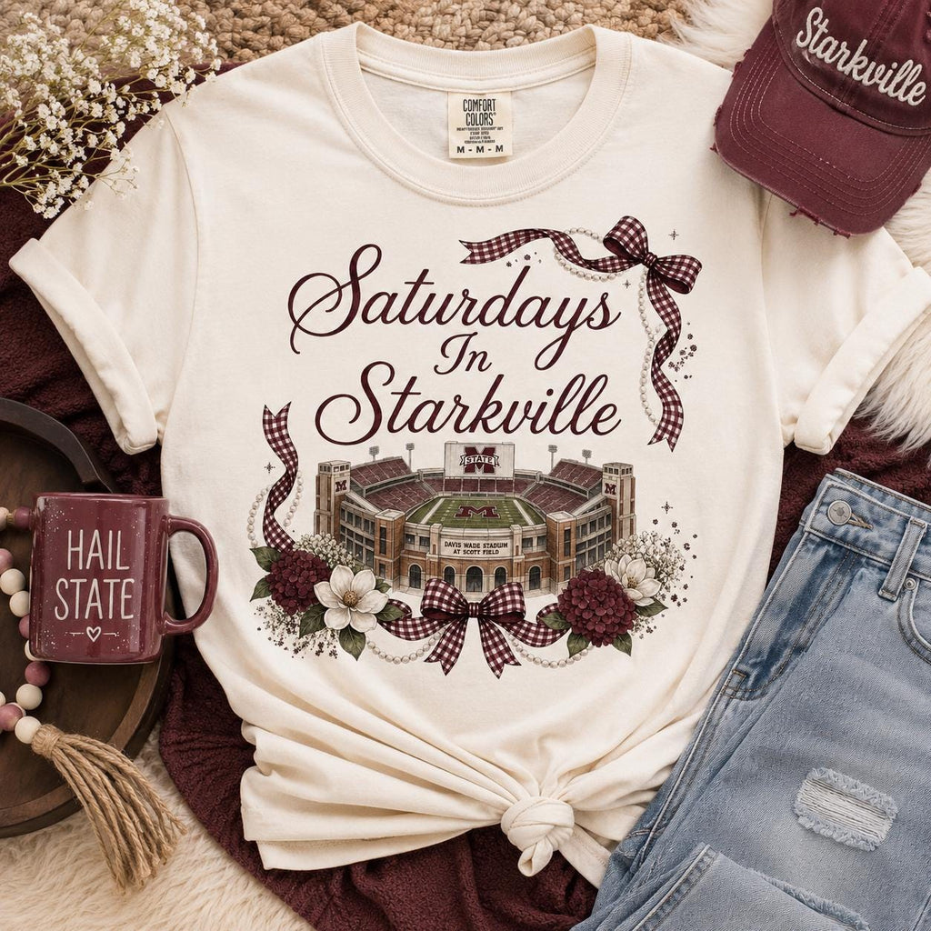 Saturdays in Starkville PNG, Mississippi State Football Design, Game Day Coquette Bow (Digital Download)