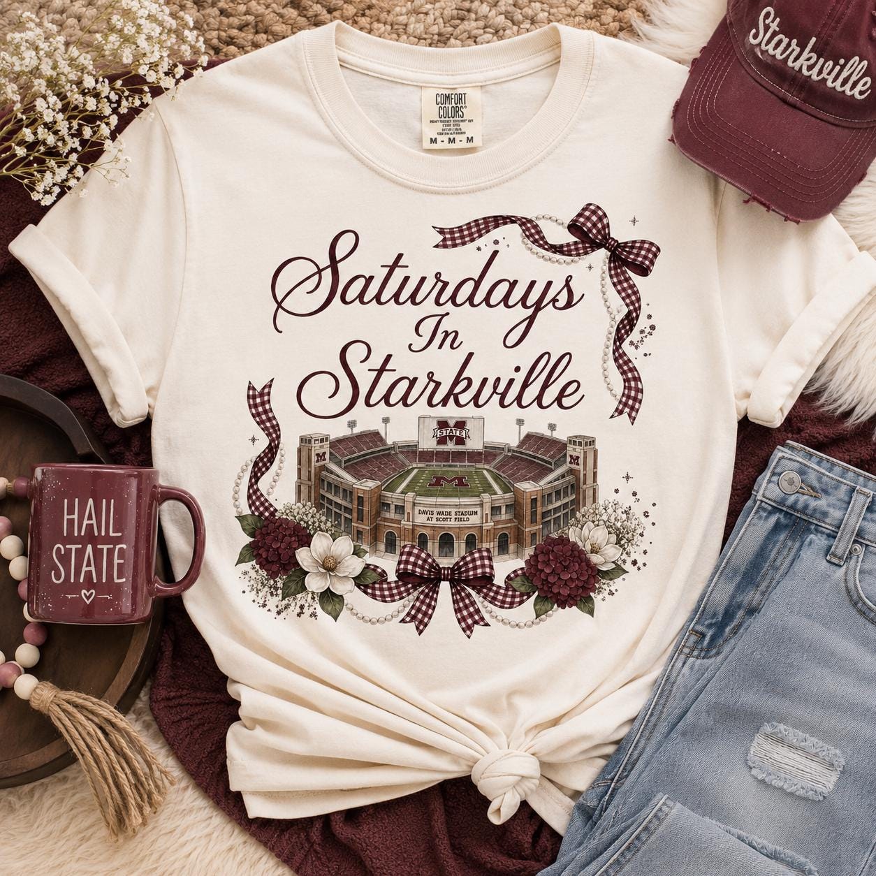 Saturdays in Starkville PNG, Mississippi State Football Design, Game Day Coquette Bow (Digital Download)
