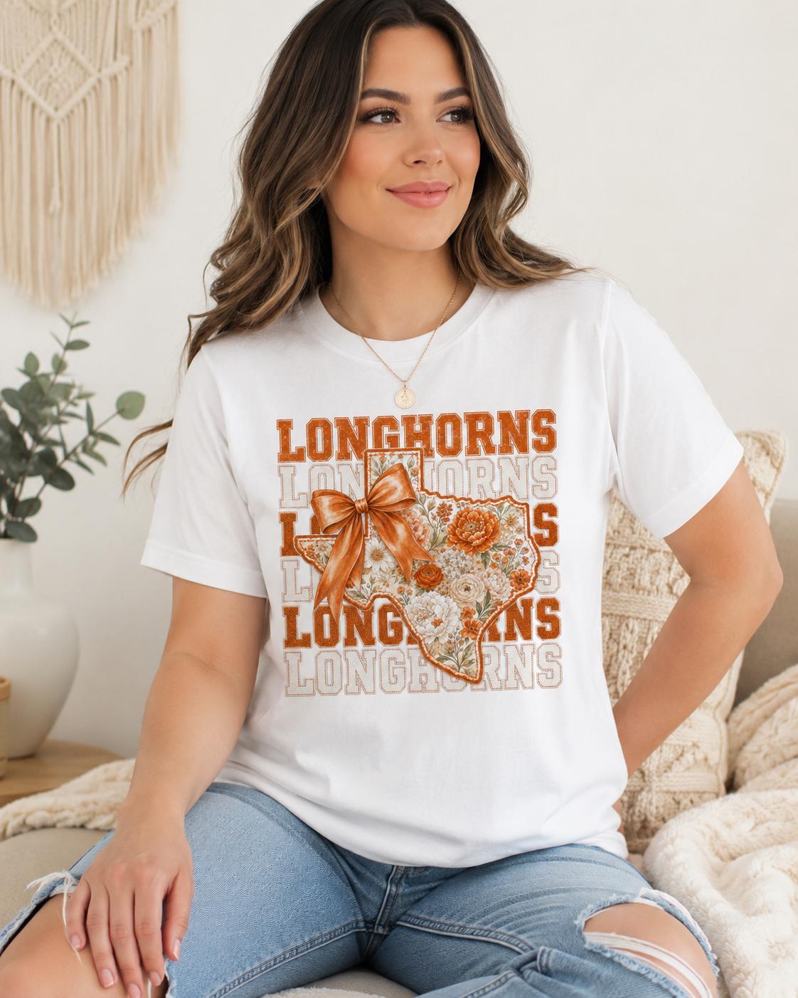 Longhorns Floral Bow PNG, Texas Game Day Sublimation, Western Spirit Design (Digital Download)