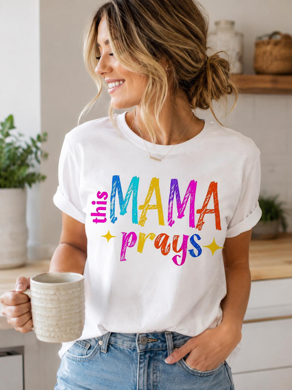 This Mama Prays PNG | Colorful Retro Christian Mom Sublimation Design (Digital Download)