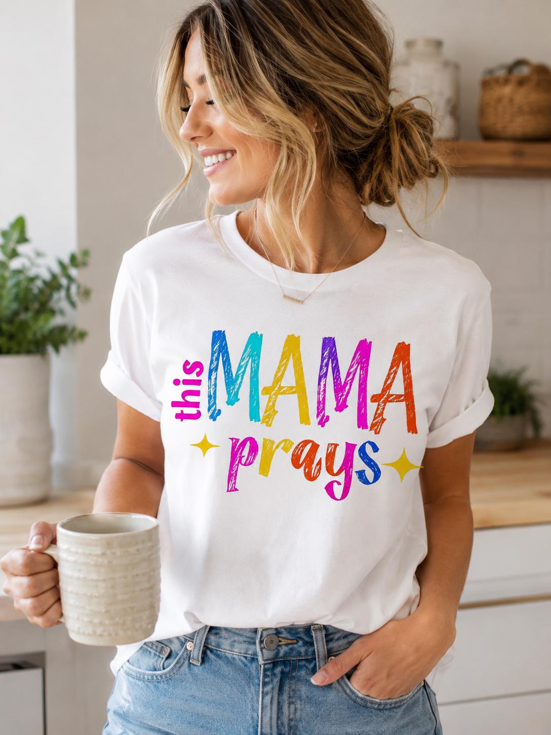 This Mama Prays PNG | Colorful Retro Christian Mom Sublimation Design (Digital Download)