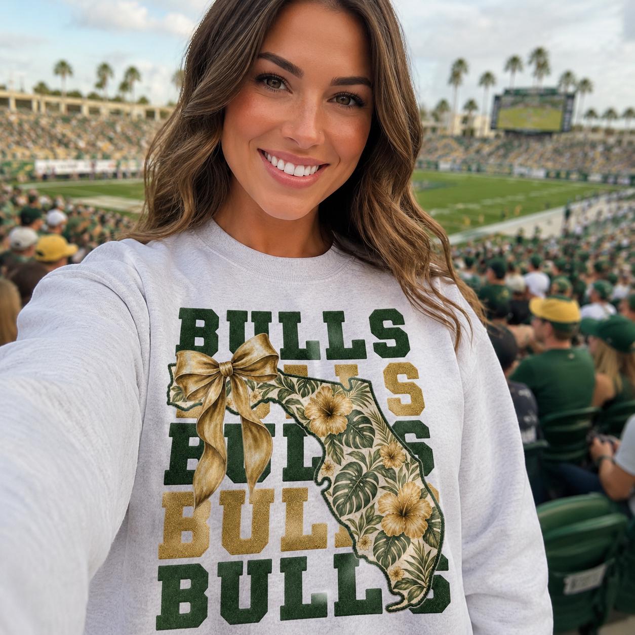 Florida Bulls PNG, USF Game Day Design, Green Gold Football Shirt Sublimation, Tropical Coquette Bow Digital Download