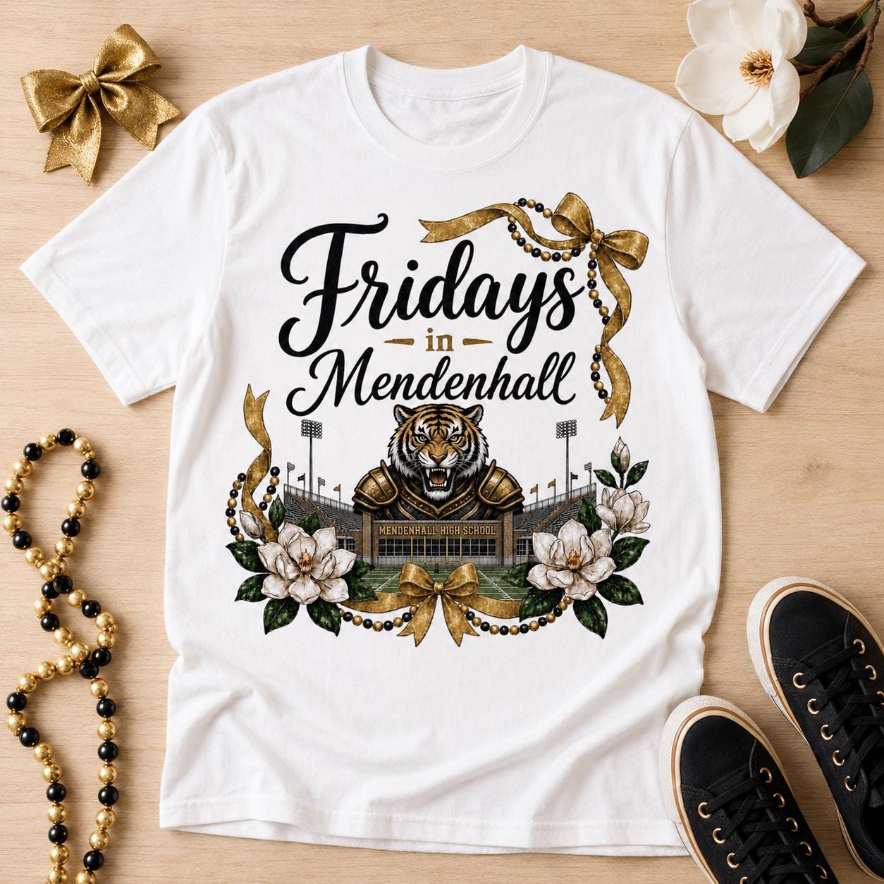 Mendenhall Tigers Football PNG, Black Gold Magnolia Design (Digital Download)