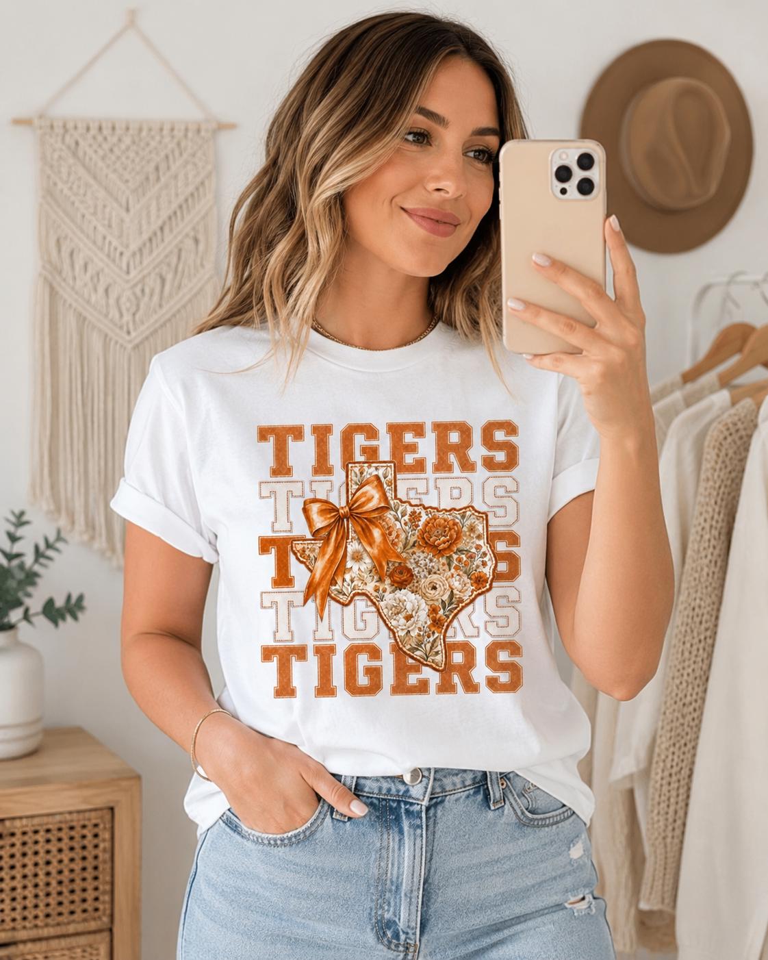 Floral Texas Tigers PNG, Vintage Collegiate Game Day Design (Digital Download)