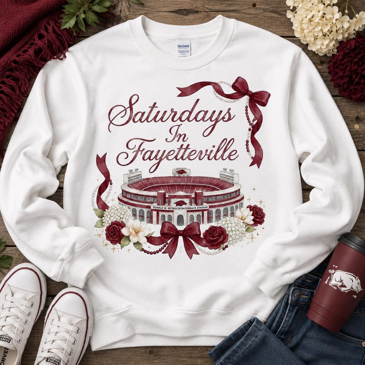 Fayetteville Razorback Stadium Watercolor PNG, Game Day Bow Design (Digital Download)