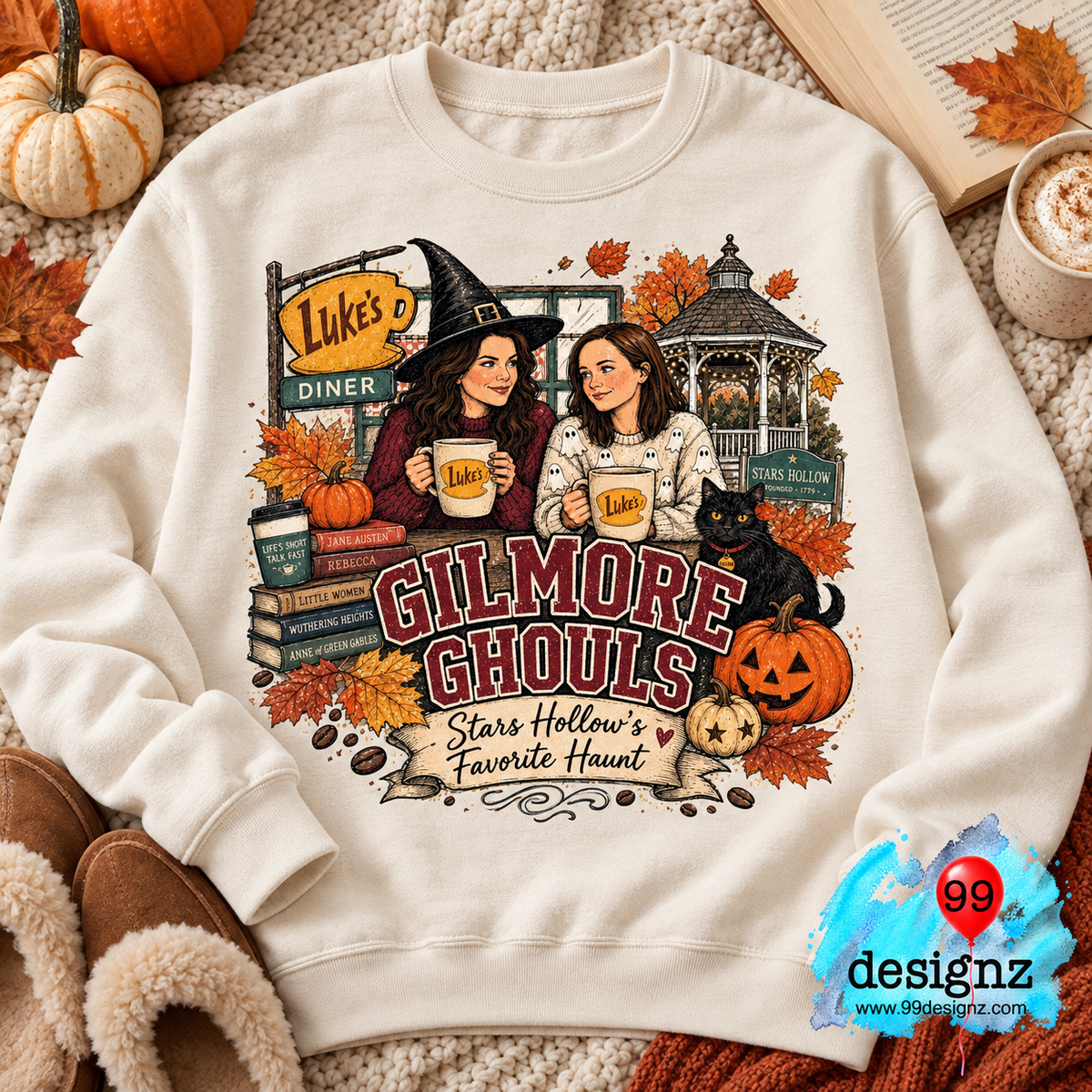 Gilmore Ghouls Halloween PNG | Stars Hollow Fall Coffee Design
