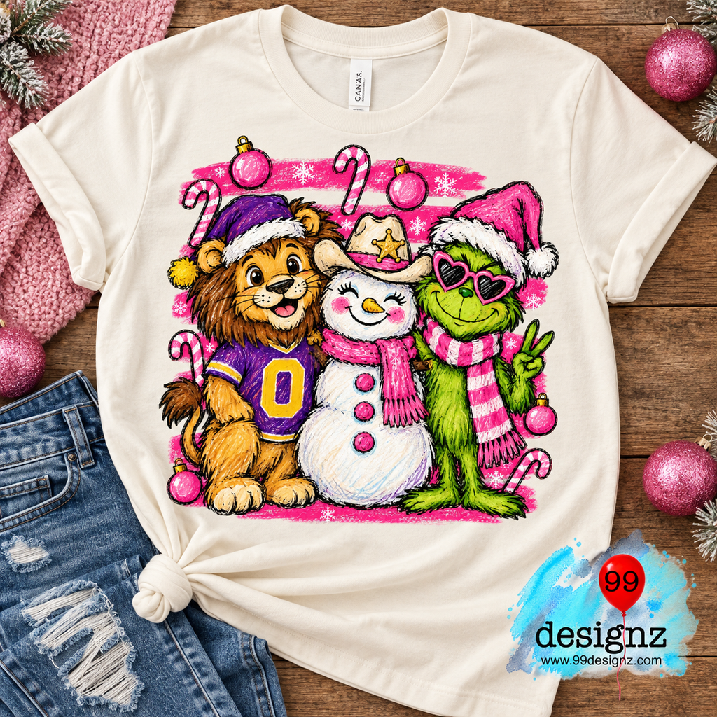 Galileo Academy Lion, Snowman & Grinch Christmas PNG – Pink Holiday Design
