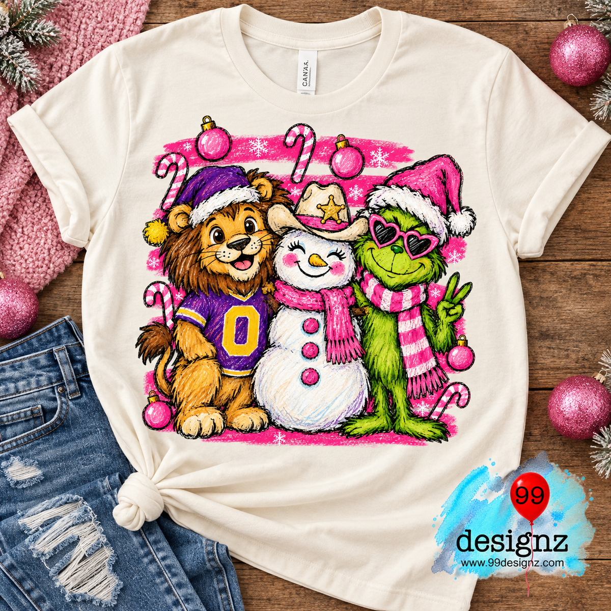Galileo Academy Lion, Snowman & Grinch Christmas PNG – Pink Holiday Design