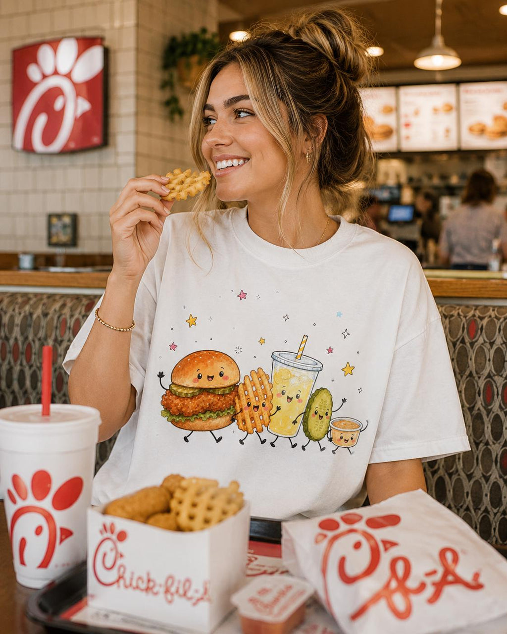 Watercolor Chicken Sandwich PNG, Waffle Fries Lemonade Design (Digital Download)