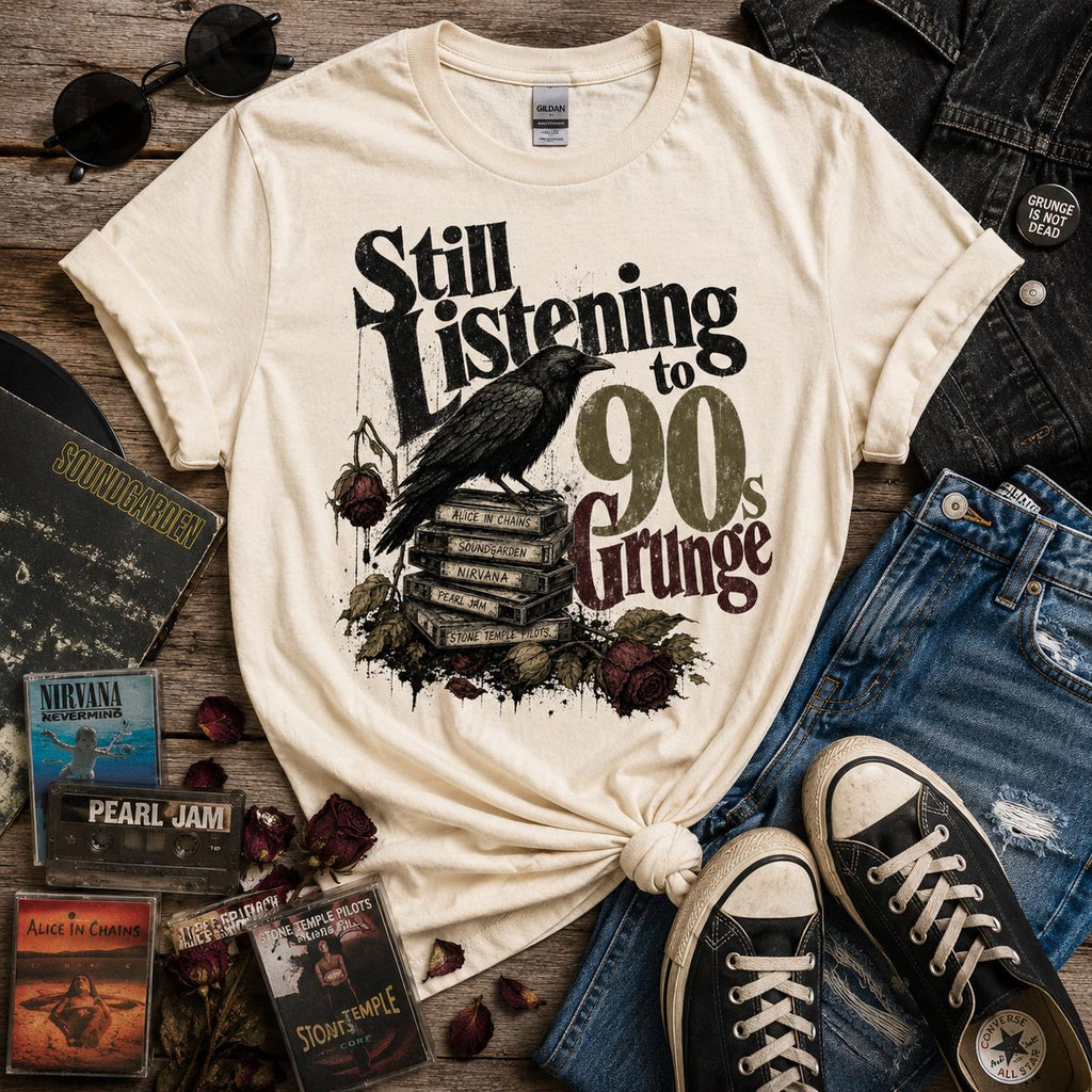 90s Grunge Graphic Tee, Alternative Rock Raven Art (Digital Download)