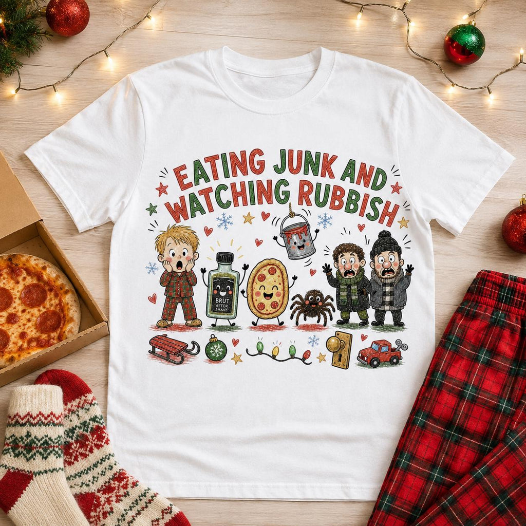 Eating Junk and Watching Rubbish PNG, Funny Christmas Movie Shirt Design, Retro Holiday Sublimation Download