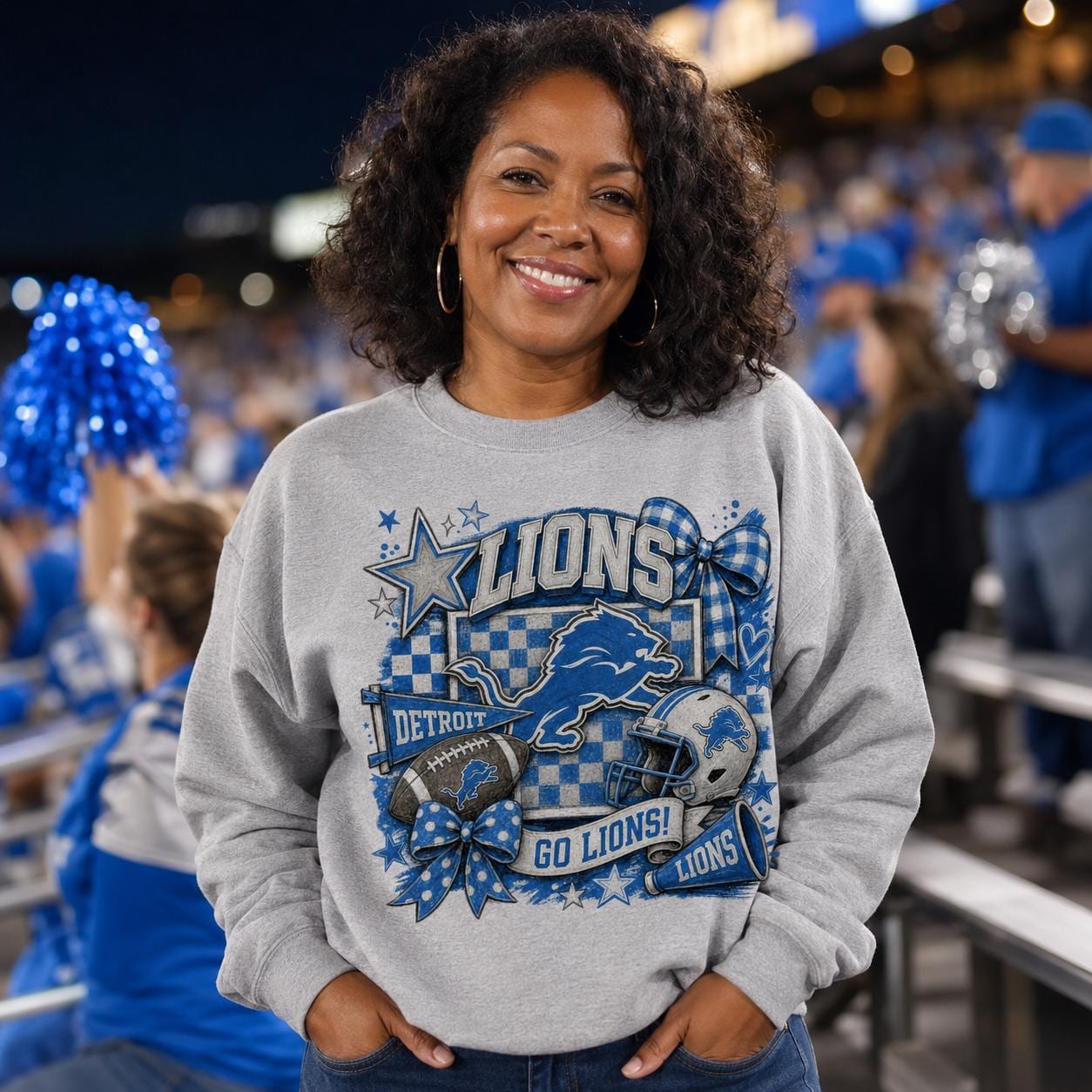 Detroit Lions PNG, Lions Football PNG, Detroit Game Day Design, Blue Silver Football Mom Sublimation Download