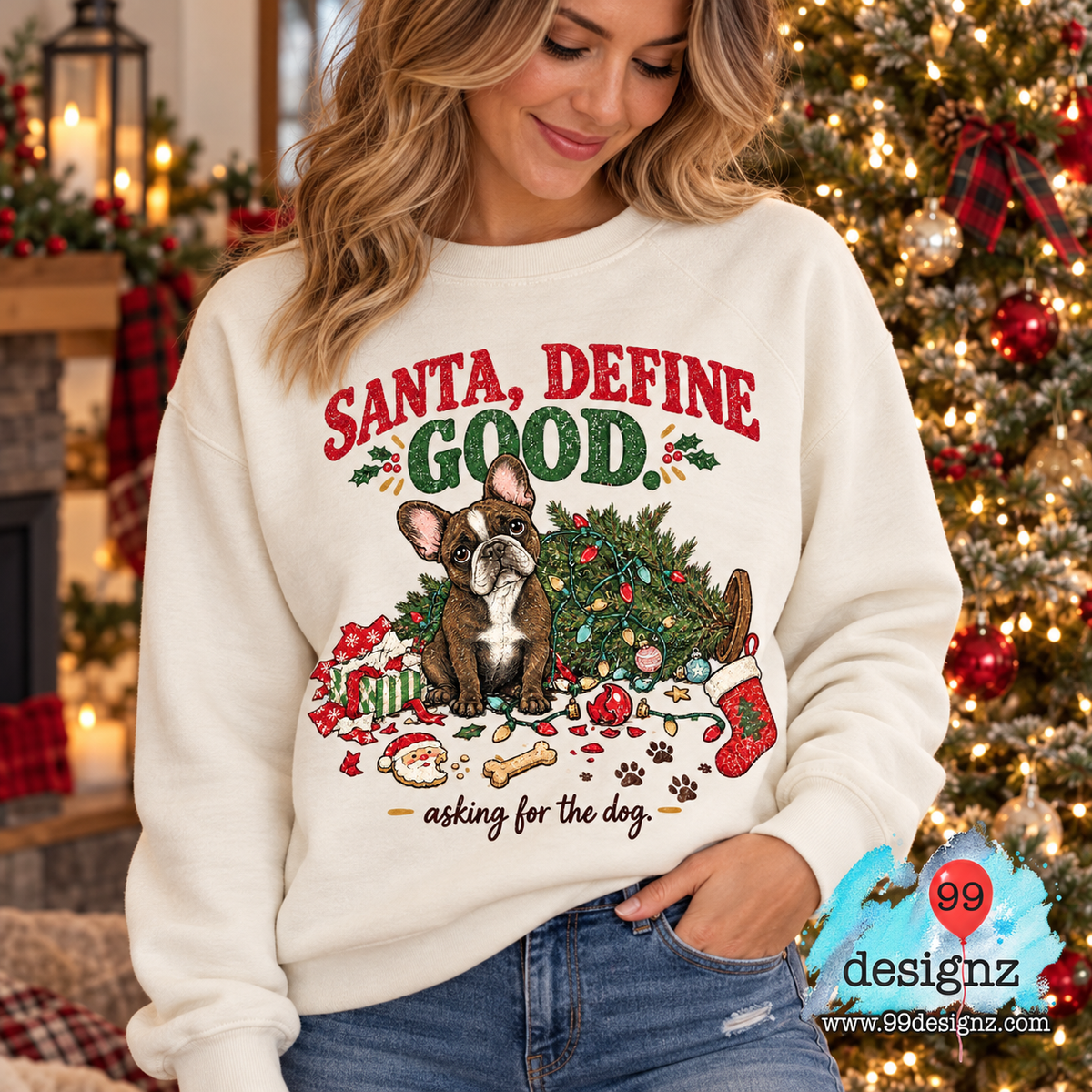 Santa Define Good PNG | Funny French Bulldog Christmas Design