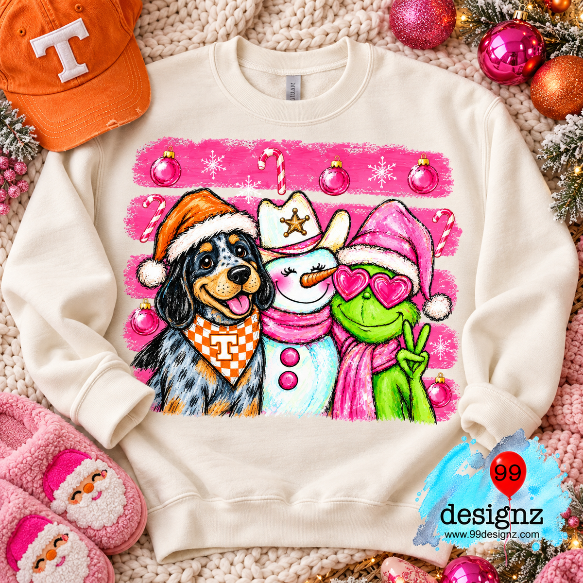Smokey Dog, Snowman & Grinch Christmas PNG – Pink Tennessee Design