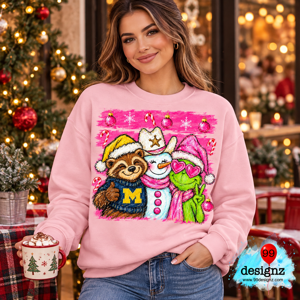 Michigan Christmas Trio PNG | Pink Holiday Shirt Design