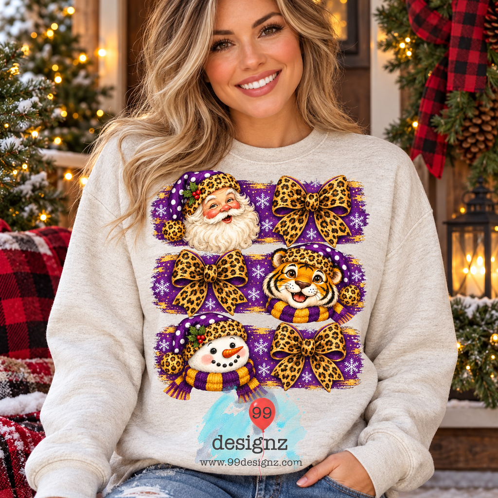 LSU Fans Christmas Tiger Santa & Snowman PNG Digital Download