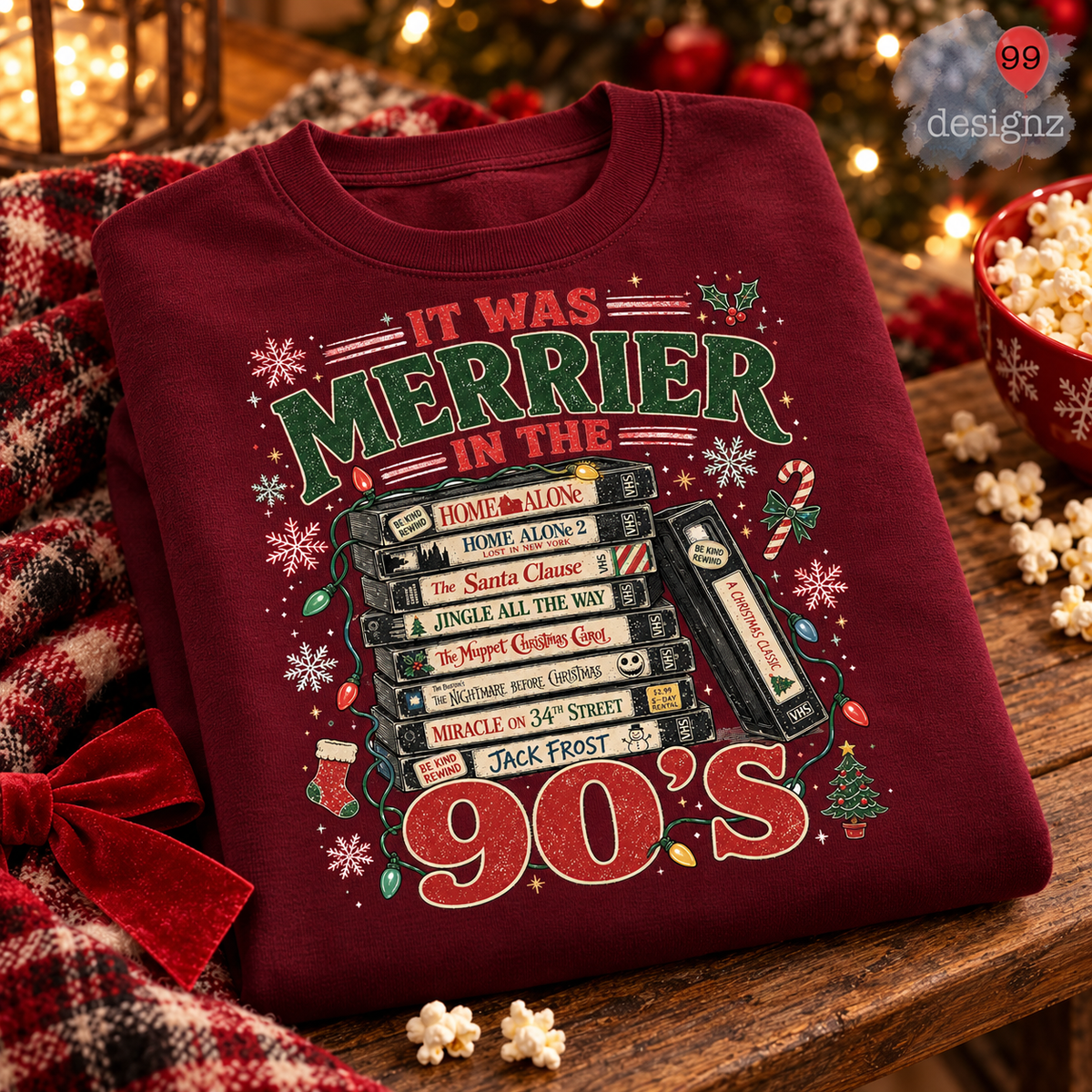 Merrier in the 90s Christmas PNG Digital Download | Retro Holiday Design