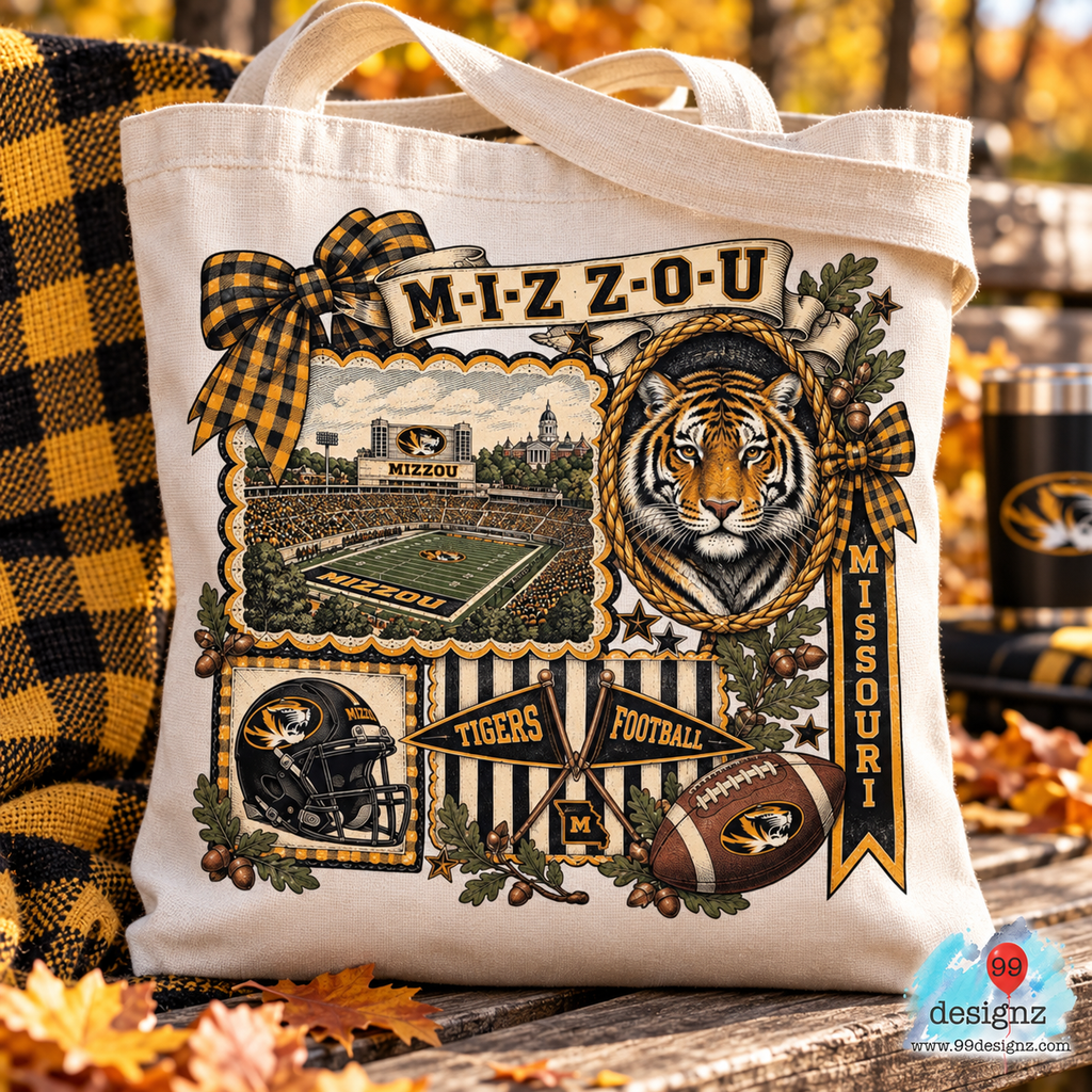 Mizzou Tigers Football Bow Collage PNG Digital Download for Fans
