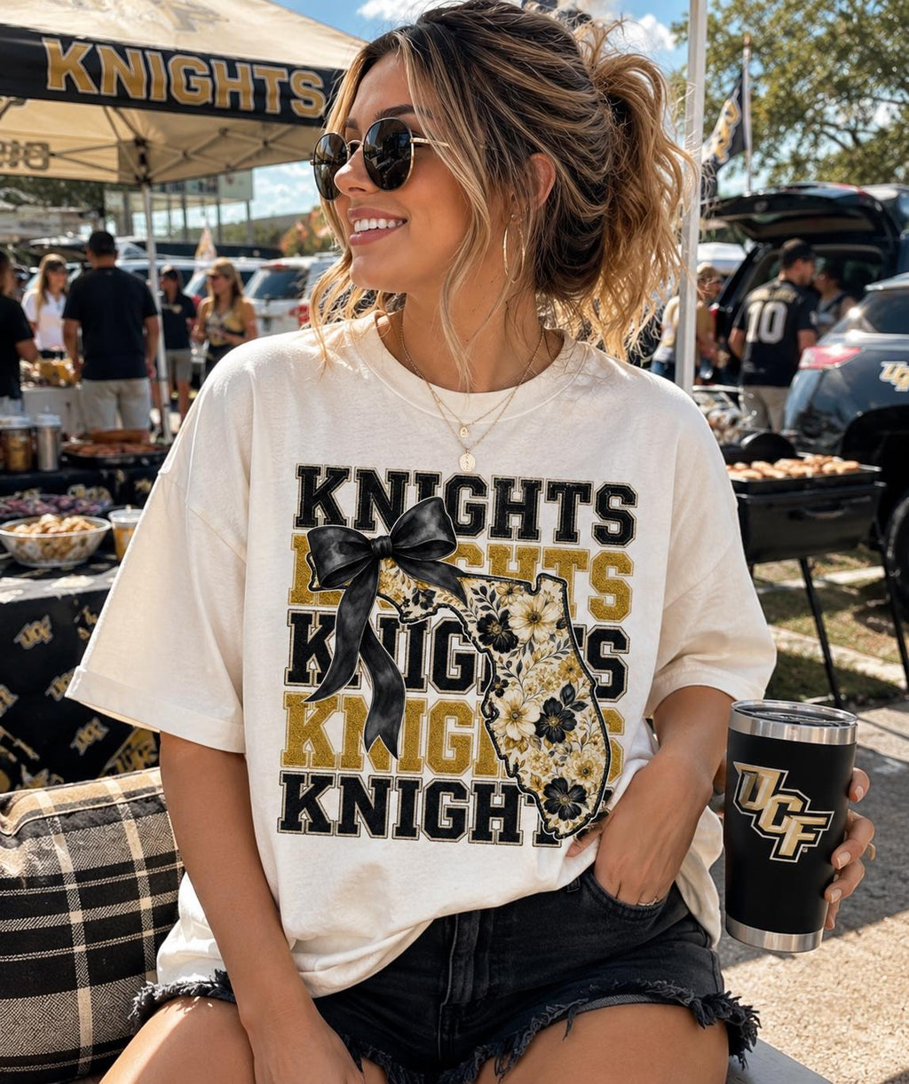Knights Floral Florida PNG, Black Gold Game Day Sublimation (Digital Download)