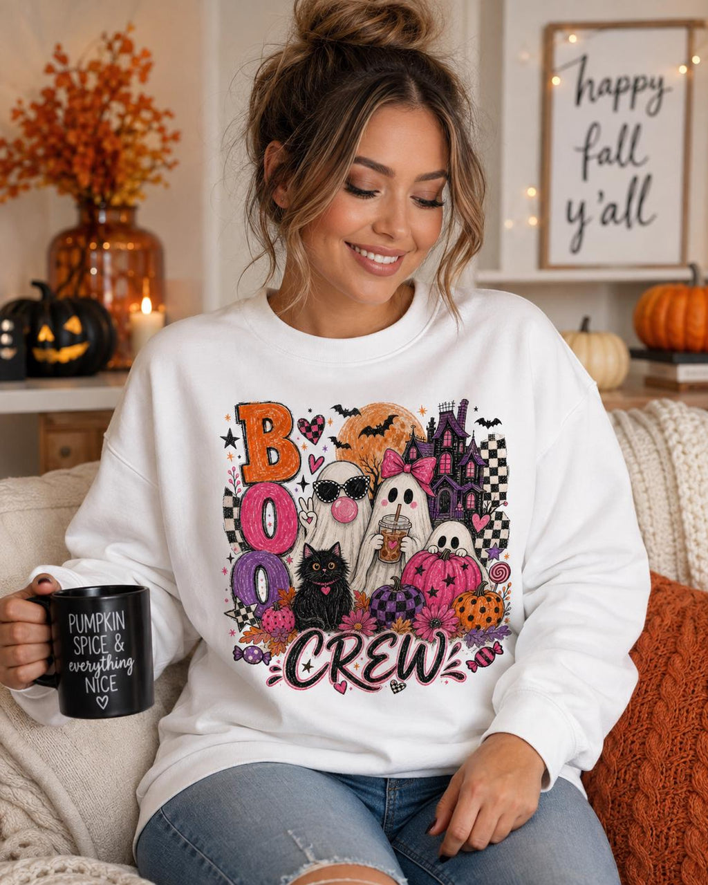 Boo Crew Halloween PNG, Girly Ghost Spooky Season Design, Pink Coquette Sublimation (Digital Download)
