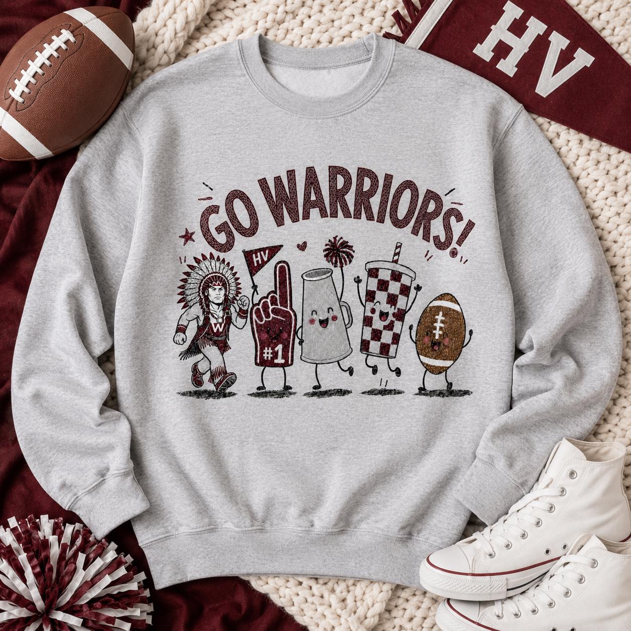 Go Warriors PNG, HV Football Game Day Design, Maroon White School Spirit Sublimation, Warrior Mascot Digital Download