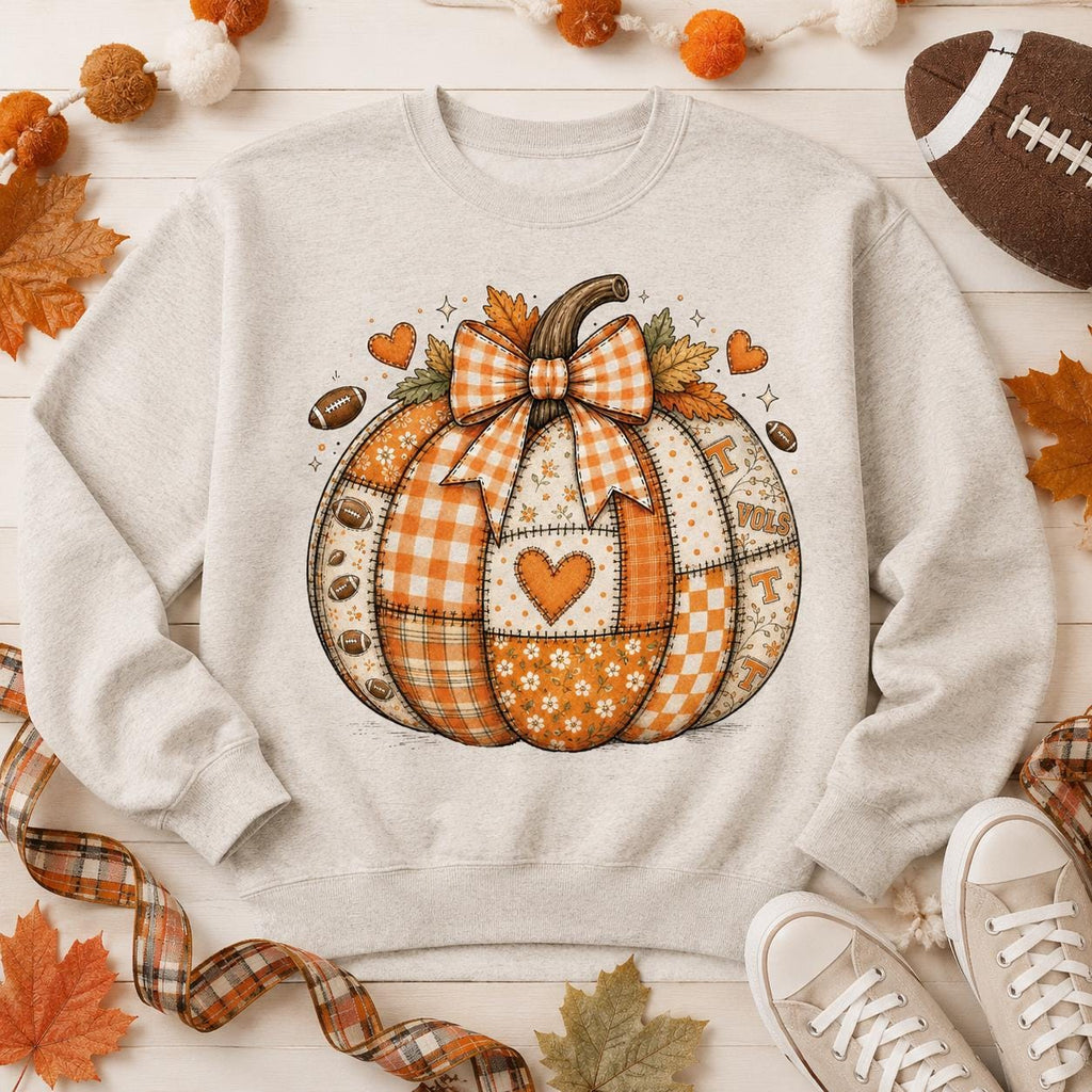 Tennessee Football Pumpkin PNG, Orange Patchwork Fall Game Day Sublimation