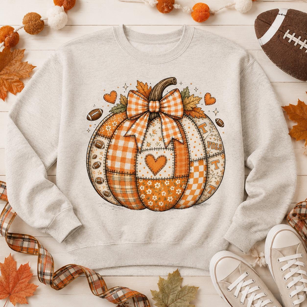 Tennessee Football Pumpkin PNG, Orange Patchwork Fall Game Day Sublimation