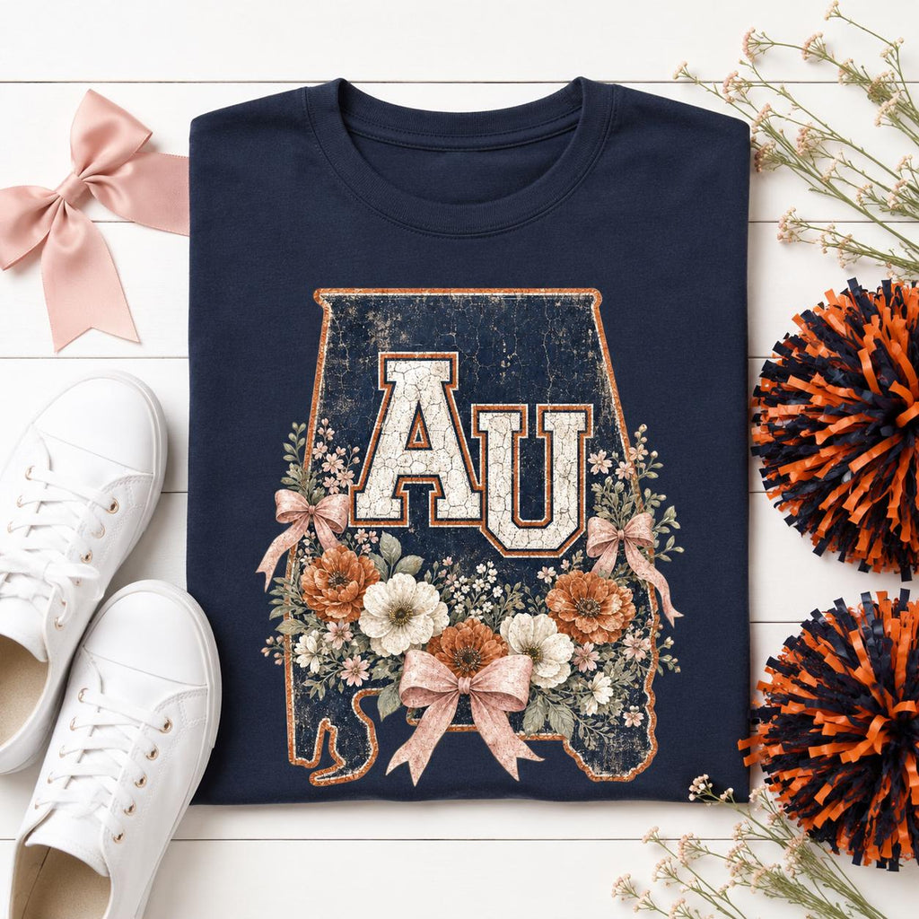 Floral Alabama AU PNG, Navy Orange Game Day Sublimation (Digital Download)