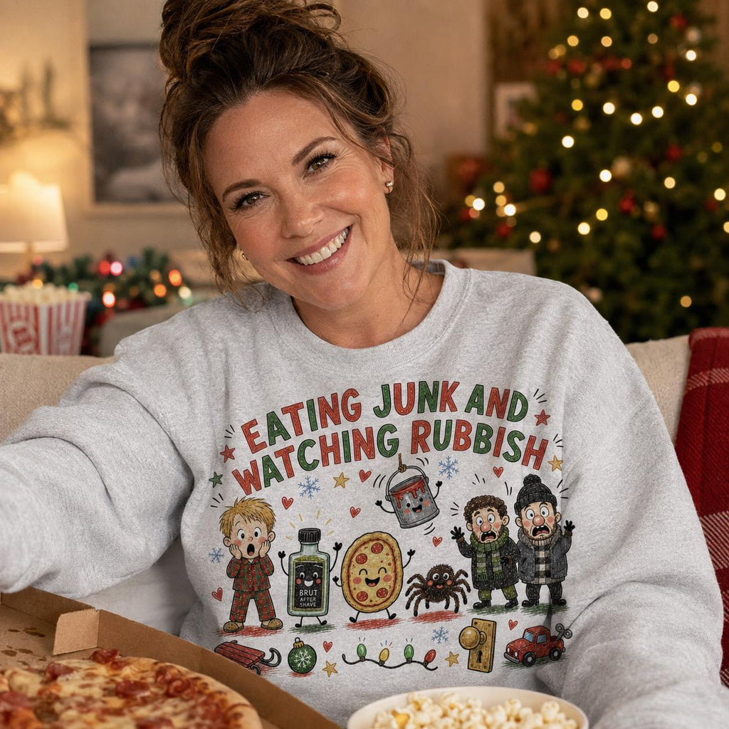 Eating Junk and Watching Rubbish PNG, Funny Christmas Movie Shirt Design, Retro Holiday Sublimation Download