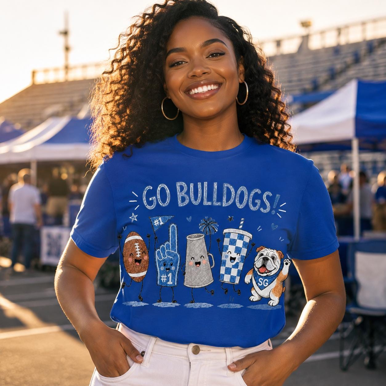 Go Bulldogs PNG, Blue Football Doodle Design, Bulldog Mascot Game Day Shirt Sublimation, School Spirit Digital Download